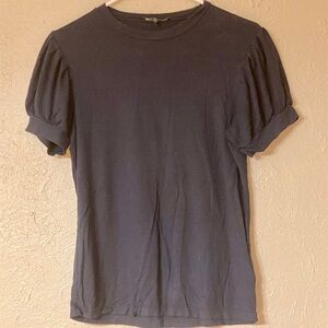 Anne Klein Fitted Navy Top with Ruffled Short Sleeves